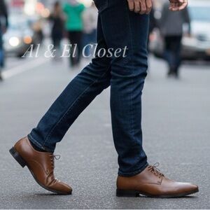 Perry Ellis Classic Brown Leather Oxford Dress Shoes Size 8.5 New With Box